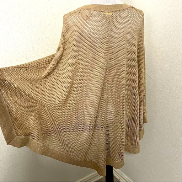 MICHAEL KORS Metallic Gold Knit Kaftan Poncho Med Business Casual EUC Designer - Picture 7 of 14